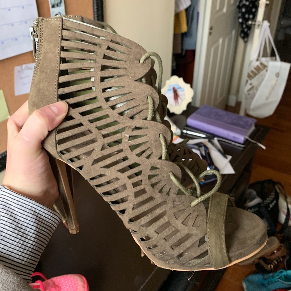 Army Green Lace Heels size 8